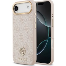 iPhone 17 Air Kılıf Guess Lisanslı M-Safe Şarjlı Gold Kamera Çerçeveli Taşlı 4g Logolu Kapak Pembe