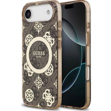 iPhone 17 Air Uyumlu Kılıf Guess Lisanslı M-Safeli Iml Peony ve 4g Desenli Klasik Logolu Kahverengi