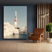 Soyuz Roketi Kalkış Beyaz Kanvas Tablo Rus Uzay Programı Aracı Tablo