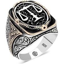 Gumush Hk Gümüş Erkek Yüzük Adalet Terazisi Oval |Gümüş Takı Hediyelik Ürünler