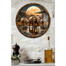 KutuTR 3D Görünümlü Fil ve Ay Manzarası Temperli Cam Tablo – Duvar Süsü Uv Baskı 33X33 CM-CDS096