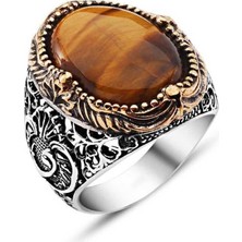 Gumush Hk Gümüş Erkek Yüzük Kaplan Gözü Taşlı |Gümüş Takı Hediyelik Ürünler