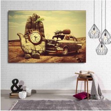 GülsenArt Vintage Araba ve Saat Dekoratif Hd Baskı Kanvas Tablo Premium Kalite