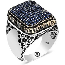 Gumush Hk Gümüş Erkek Yüzük Lacivert Zirkon Taşlı Kare |Gümüş Takı Hediyelik Ürünler