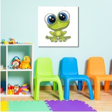 Dekoratif Kare Kanvas Çocuk Odası Mavi Gözlü Kurbağa Tablosu