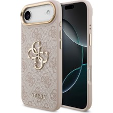 iPhone 17 Air Kılıf Guess Lisanslı Gold Metal Kamera Çerçeve Metal Büyük 4g Yazı Logolu Kapak Pembe