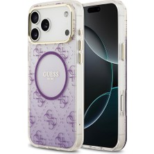 iPhone 17 Pro Max Uyumlu Kılıf Guess Lisanslı M-Safe Özellikli 4g Desenli Simli Silikon Kapak Mor