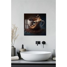 KutuTR 3D Görünümlü Kahve Temalı Temperli Cam Kare Tablo 33X33 cm Ebadında Uv BASKI-CKT026