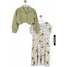 Nk Kids Düğmeli Sahte Cepli Çiçek Desenli Büzgülü Kollu Kız Çocuk Set Takımı 8-14 Yaş 36704-76303