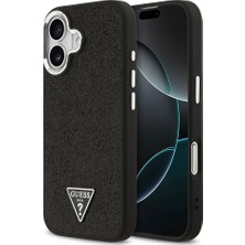 iPhone 17 Uyumlu Kılıf Guess Lisanslı M-Safeli Metal Kamera Çerçeveli Üçgen Logolu Glitter Siyah