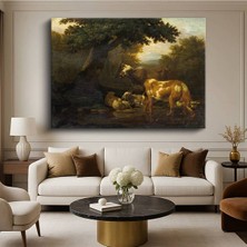 GülsenArt Aelbert Cuyp Nehir Kenarı Sığırlar Hayvan Resmi Kanvas Tablo Duvar Tablosu Dekoratif Ressam Tablosu