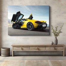 GülsenArt Mclaren P1 Sarı Kelebek Kanvas Tablo Ingiliz Kapılı Süper Otomobil Tablo