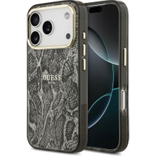 iPhone 17 Pro Uyumlu Kılıf Guess Lisanslı M-Safe Özellikli Yazı Logolu Python Desenli Kapak Siyah