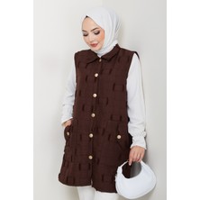 Pamuk Butik Kadın Saçaklı Giy Çık Kapitone Yelek -PMK490