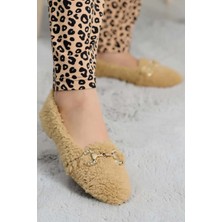 Ayakcity Kadın Gold Tokalı Kışlık Babet Ev ve Dış Mekan Ayakkabısı - Vizon - 38