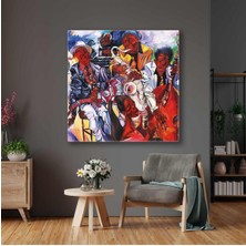 Enstrüman Çalan Caz Müzik Grubu Fırça Izleri Kare Hd Baskı Kanvas Tablo