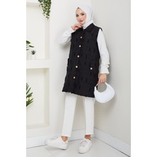 Pamuk Butik Kadın Saçaklı Giy Çık Kapitone Yelek -PMK490