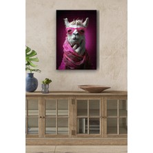 GülsenArt Pembe Gözlüklü Lama Yağlı Boya Görünümlü Hd Dijital Baskı Dikey Kanvas Tablo 521