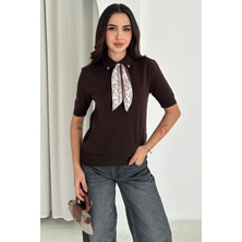 Noa Noa Kadın Polo Yaka Düğmeli Fular Detay Triko Kazak – Retro Accent