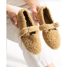 Ayakcity Kadın Tokalı Kışlık Babet Ev ve Dış Mekan Ayakkabısı - Vizon - 38