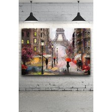 - Paris Eyfel Kulesi Sokak Görünümü Yağlı Boya Görünümlü Boya Hd Baskı Yatay Kanvas Tablo