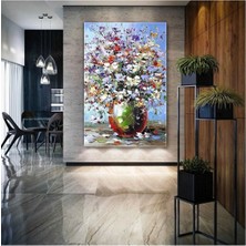 GülsenArt Büyük Çiçek Demeti Vazoda Salon Antre Dekoratif Hd Dijital Dikey Baskı Kanvas Tablo