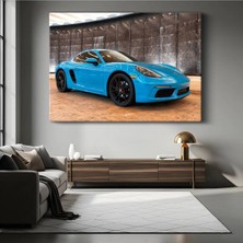 Porsche 718 Cayman Miami Kanvas Tablo Stuttgart Mavisi Spor Otomobil Tablo