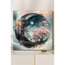 KutuTR Ay ve Aşk Bahçesi Temalı Temperli Cam Kare Tablo 33X33 cm Ebadında Uv BASKI-CTK069
