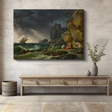 Claude Joseph Vernet Fırtına Kurtarma Sahnesi Kanvas Tablo Duvar Tablosu Dekoratif Ressam Tablosu