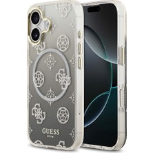 iPhone 17 Uyumlu Kılıf Guess Lisanslı M-Safe Şarj Özellikli Simli Peony Desenli Silikon Kapak Siyah