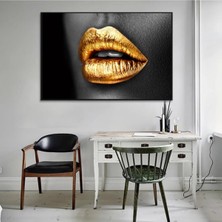 Dekoratif Golden Lips Hd Dijital Baskı Yatay Kanvas Tablo Oturma Odası Işyeri Ofis Dekoru