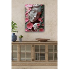 Çiçekli Mermerden Anne ve Çocuk Yağlı Boya Görünümlü Hd Dijital Baskı Dikey Kanvas Tablo 231321