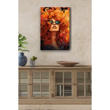 GülsenArt Turuncu Dalgalı Saçlı Kadın Yağlı Boya Görünümlü Hd Dijital Baskı Dikey Kanvas Tablo 42