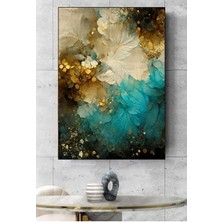 Altın ve Deniz Mavisi Soyut Dekoratif Hd Dijital Baskı Dikey Kanvas Duvar Tablo