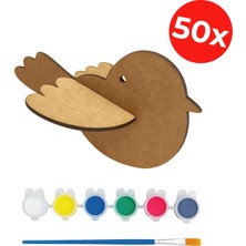 Kidose Kuş Boyama Seti - Ahşap Tasarım Kit - Sevimli Kuş Boyama - Etkinlik Seti - 50'li