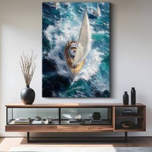 GülsenArt Yelkenli Gemi Fırtınalı Deniz Kanvas Tablo Deniz Macerası Sanatı Tablo