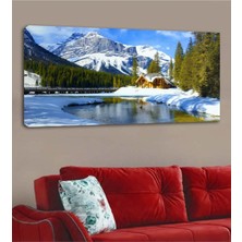 GülsenArt Lüks Hd Dijital Baskı Yatay Panoramik Kanvas Tablo Doğa Kış Manzara Oturma Odası Ofis Dekoru