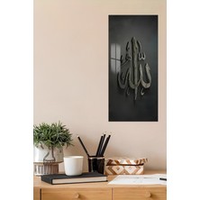 KutuTR Gri Zemin Üzerinde Allah Yazılı Temperli Cam Dik Tablo 30X60 cm Ebadında Uv Baskı - DCT081
