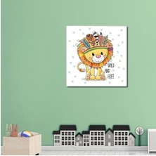 GülsenArt Dekoratif Hd Baskı Kare Kanvas Çocuk Odası Kızılderili Aslan Tablosu