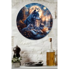KutuTR 3D Görünümlü Temperli Cam Tablo – Kurt ve Yavruları Temalı Duvar Süsü Uv Baskı 33X33 CM-CDS104