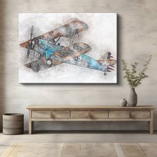 GülsenArt Biplane Uçağı Nostaljik Havacılık Kanvas Tablo Vintage Sanatı Tablo