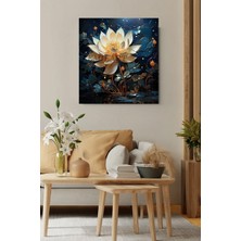 GülsenArt Özel Tasarım 3 Boyutlu Gold Çiçek Hd Kalite Hd Dijital Baskı Kare Kanvas Tablo Ofis Işyeri Ev Dekoru