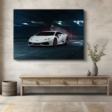 Lamborghini Huracan Beyaz Süper Kanvas Tablo Italyan Garaj Otomobil Tablo