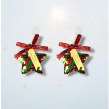 My Balli Store Yılbaşı Süsü 2'li Pullu Yıldız Kırmızı Yeşil 10 cm