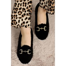 Ayakcity Kadın Gold Tokalı Kışlık Babet Ev ve Dış Mekan Ayakkabısı - Siyah - 38