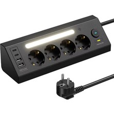 Mena Rise LP764 Çoklu Gece Lambalı Priz Yüksek Gerilim Korumalı 4’lü Priz 2xusb 2xtype-C Çıkışlı Grup Priz Çoğaltıcı - Lisinya
