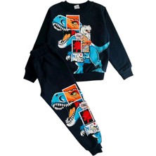 Alkın Kids 4-10 Yaş Erkek Çocuk Iki Iplik Şardonlu Dinozor Baskılı Eşofman Takımı