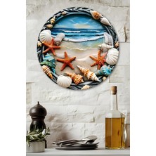 KutuTR 3D Görünümlü Temperli Cam Tablo – Deniz Kabuğu ve Yıldızı Temalı Duvar Süsü Uv Baskı 33X33 CM-CDS074