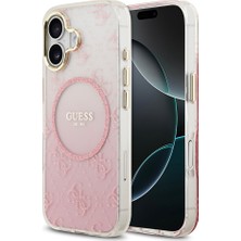 iPhone 17 Uyumlu Kılıf Guess Orjinal Lisanslı M-Safe Özellikli 4g Desenli Simli Silikon Kapak Pembe