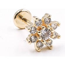 Sose Moda Gold Çiçekli Zirkon Taşlı Tragus Helix Piercing – Kararma Yapmaz, Anti Alerjik